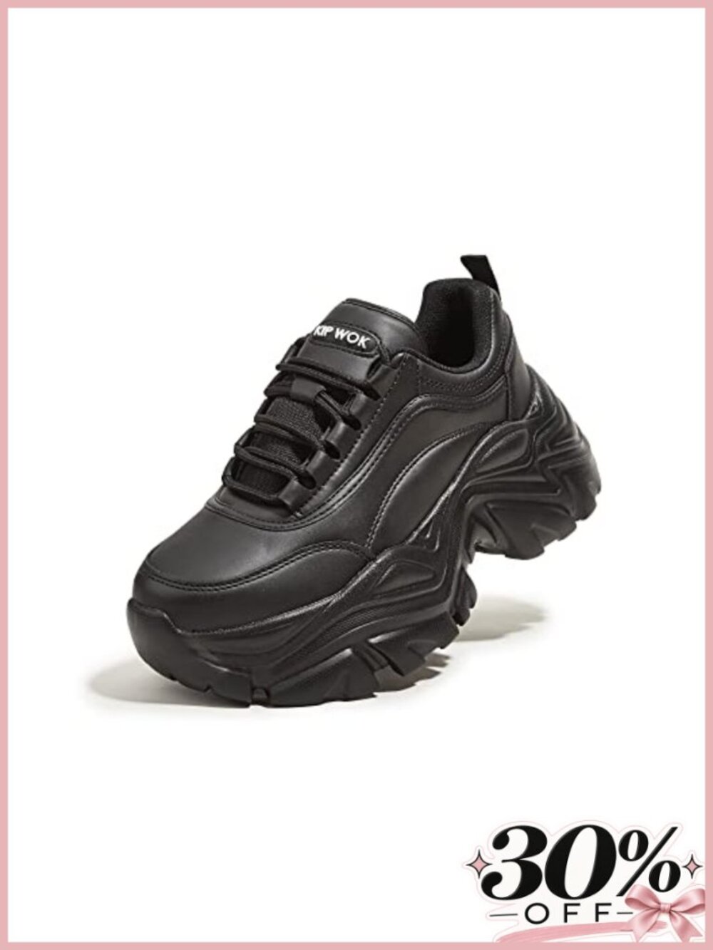 Chunky Platform Sneakers Faux Leather White Casual Dad Shoes Lace Up